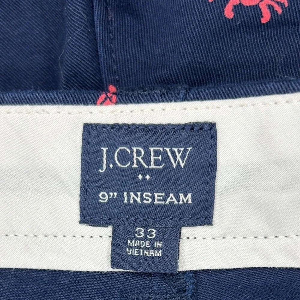 J.Crew Chino Crab Shorts 33 Men's Navy Blue‎ Red Embroidered 9